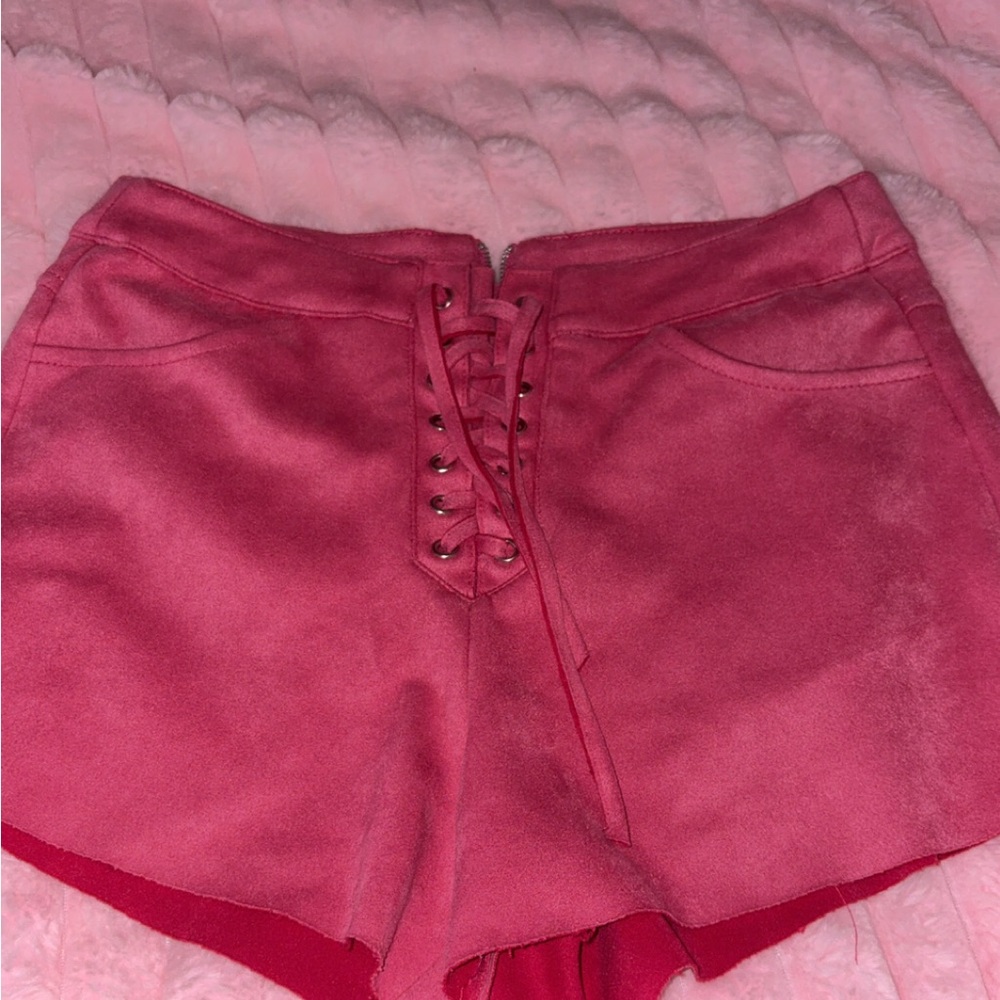 Forever 21 Pink Lace-Up High Waist Shorts